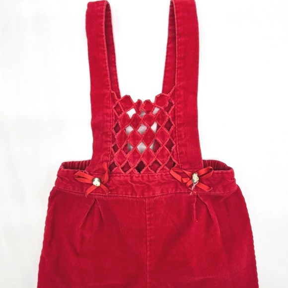 Vintage Toddletime JCPenney Red Corduroy Overalls Lattice Bib Size 2T - Picture 2 of 7
